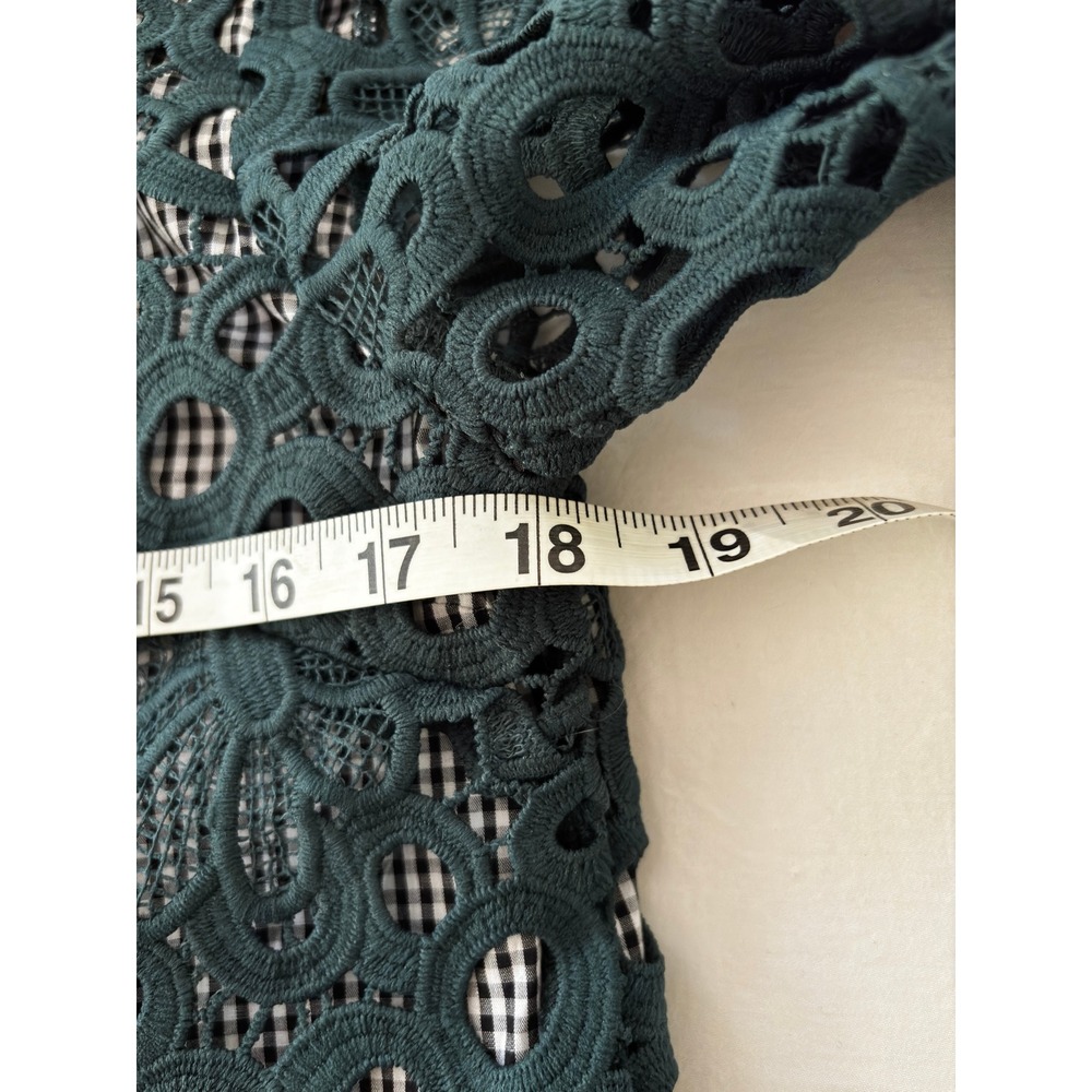 Maeve Anthropologie Green Lace Gingham Pleated Hem Top Velvet Tie Back Medium - Picture 4 of 7